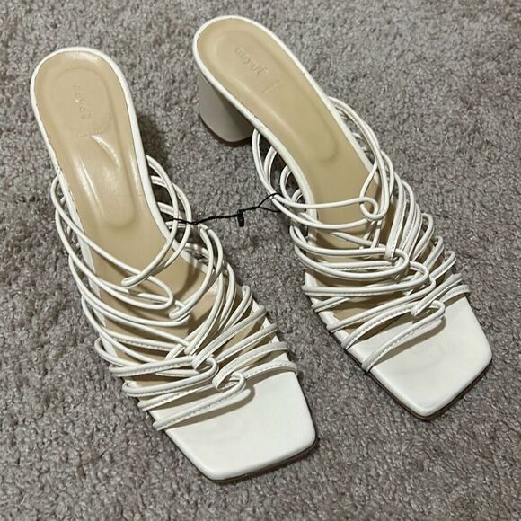 Aeyde Women's 41.5 Strappy Slide Sandals Ivory Cream Block Heel Dressy Neutral